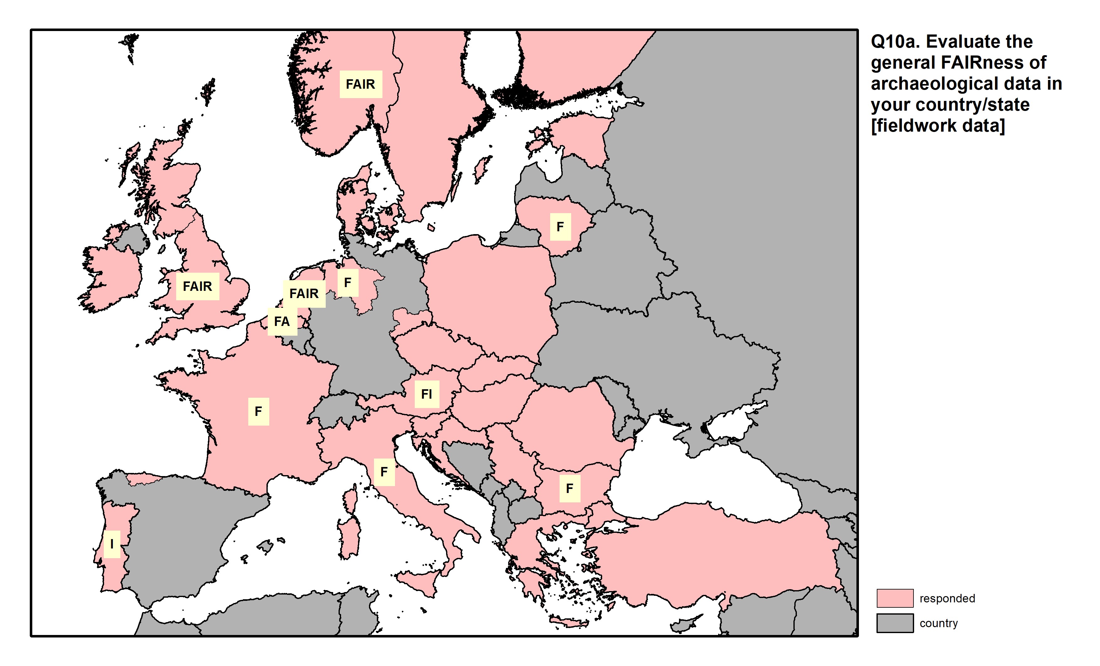 Figure 34: a map of Europe showing countries and regions in colour based on response rates to the survey question.