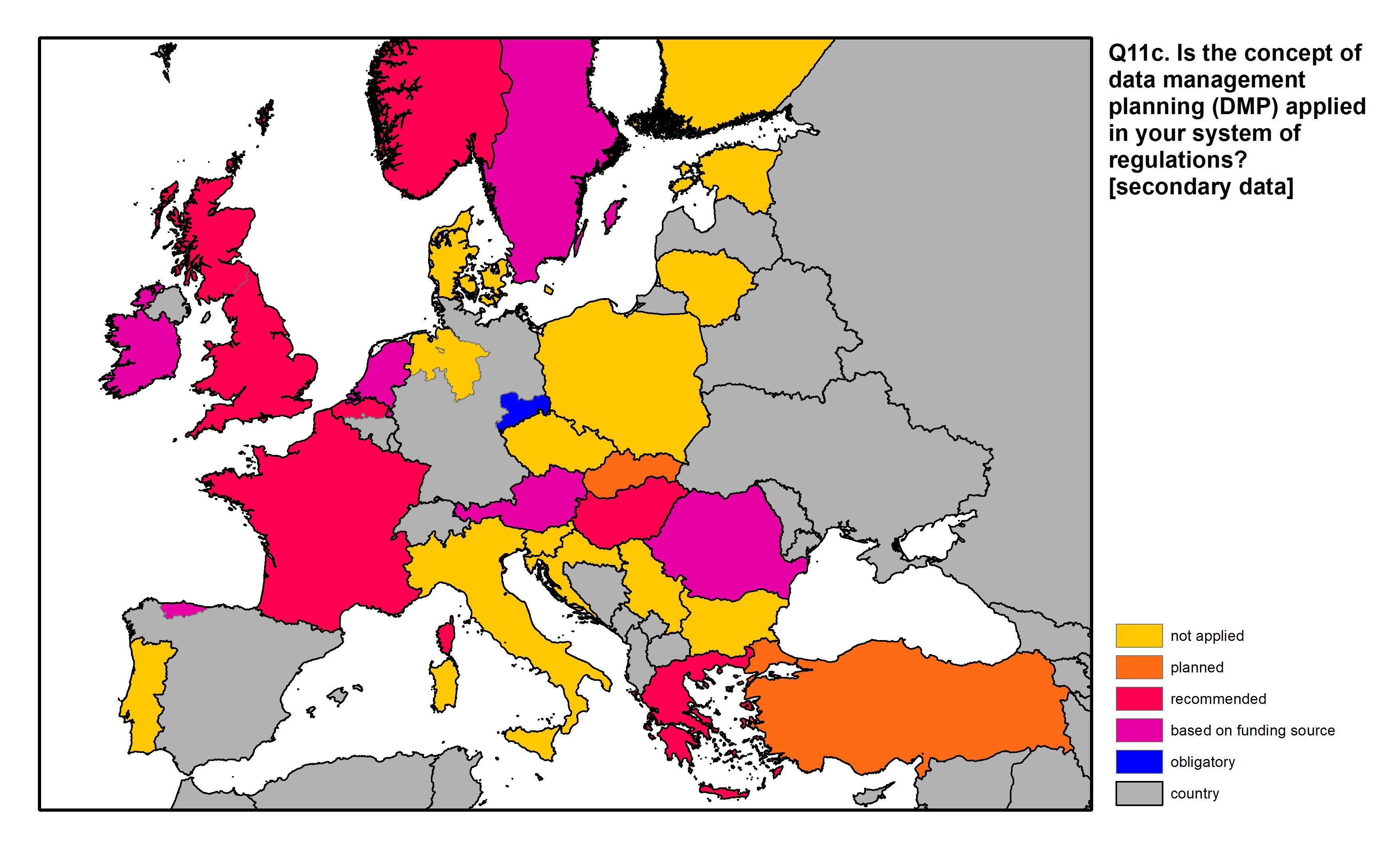 Figure 39: a map of Europe showing countries and regions in colour based on response rates to the survey question.