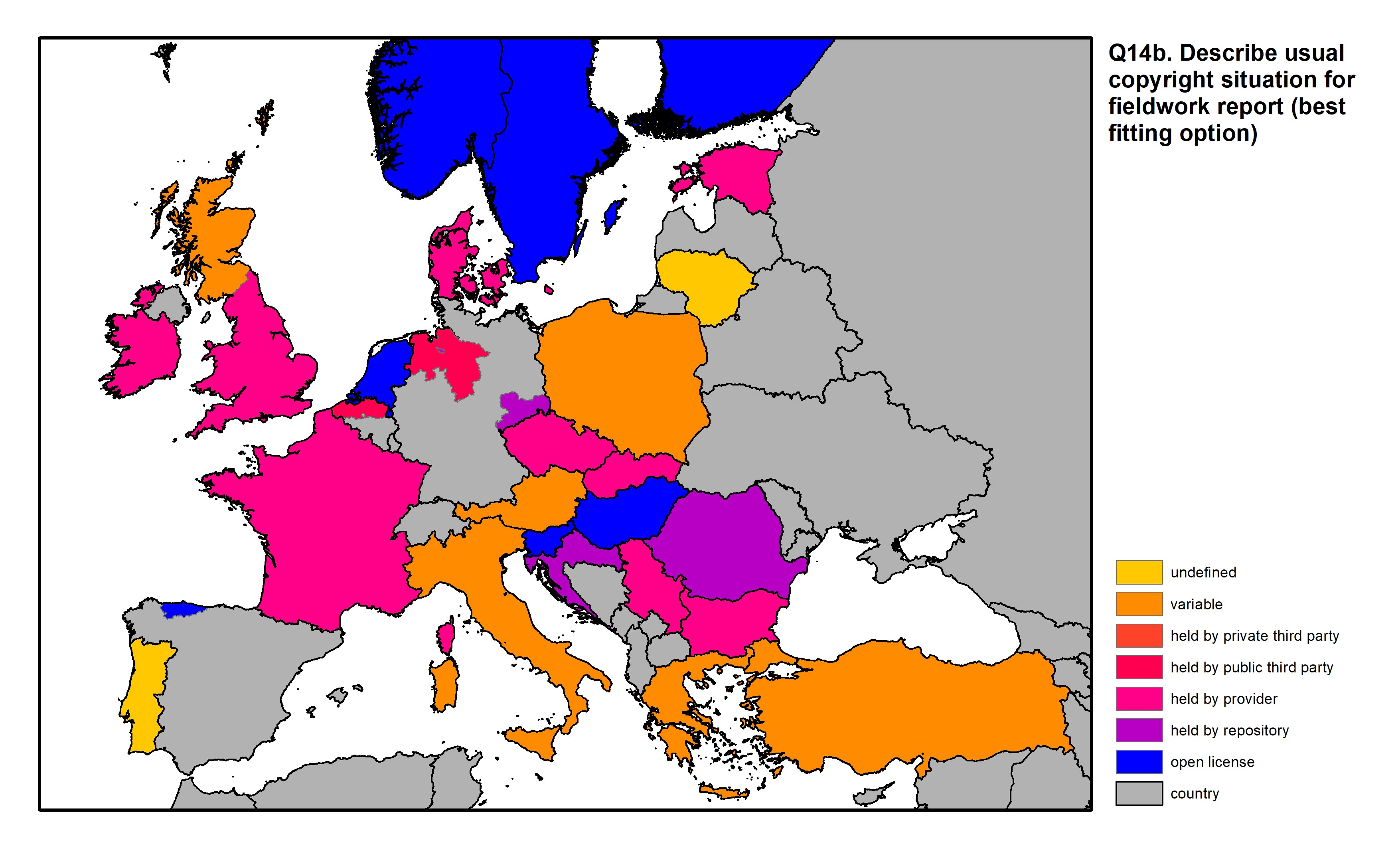 Figure 47: a map of Europe showing countries and regions in colour based on response rates to the survey question.