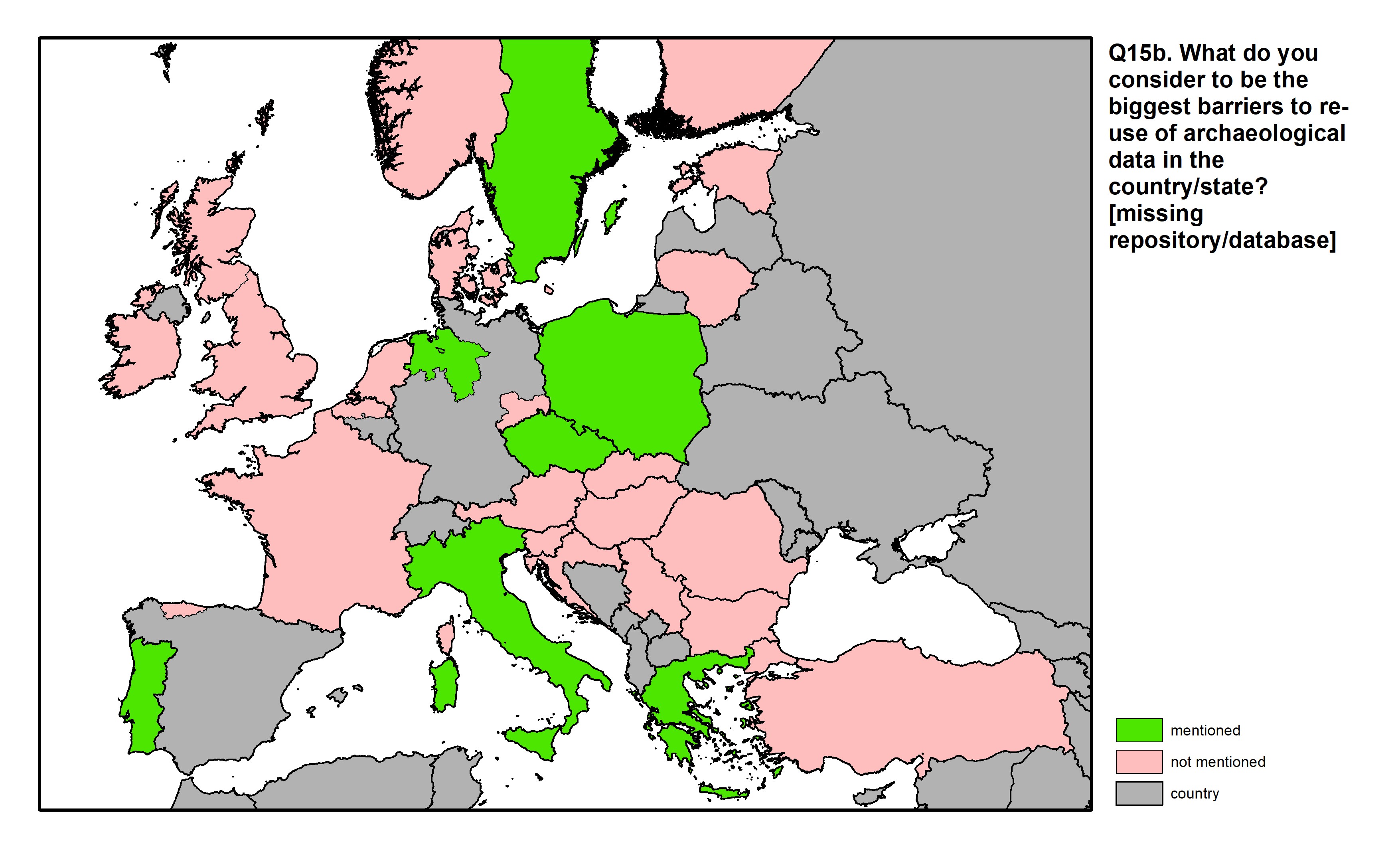 Figure 50: a map of Europe showing countries and regions in colour based on response rates to the survey question.