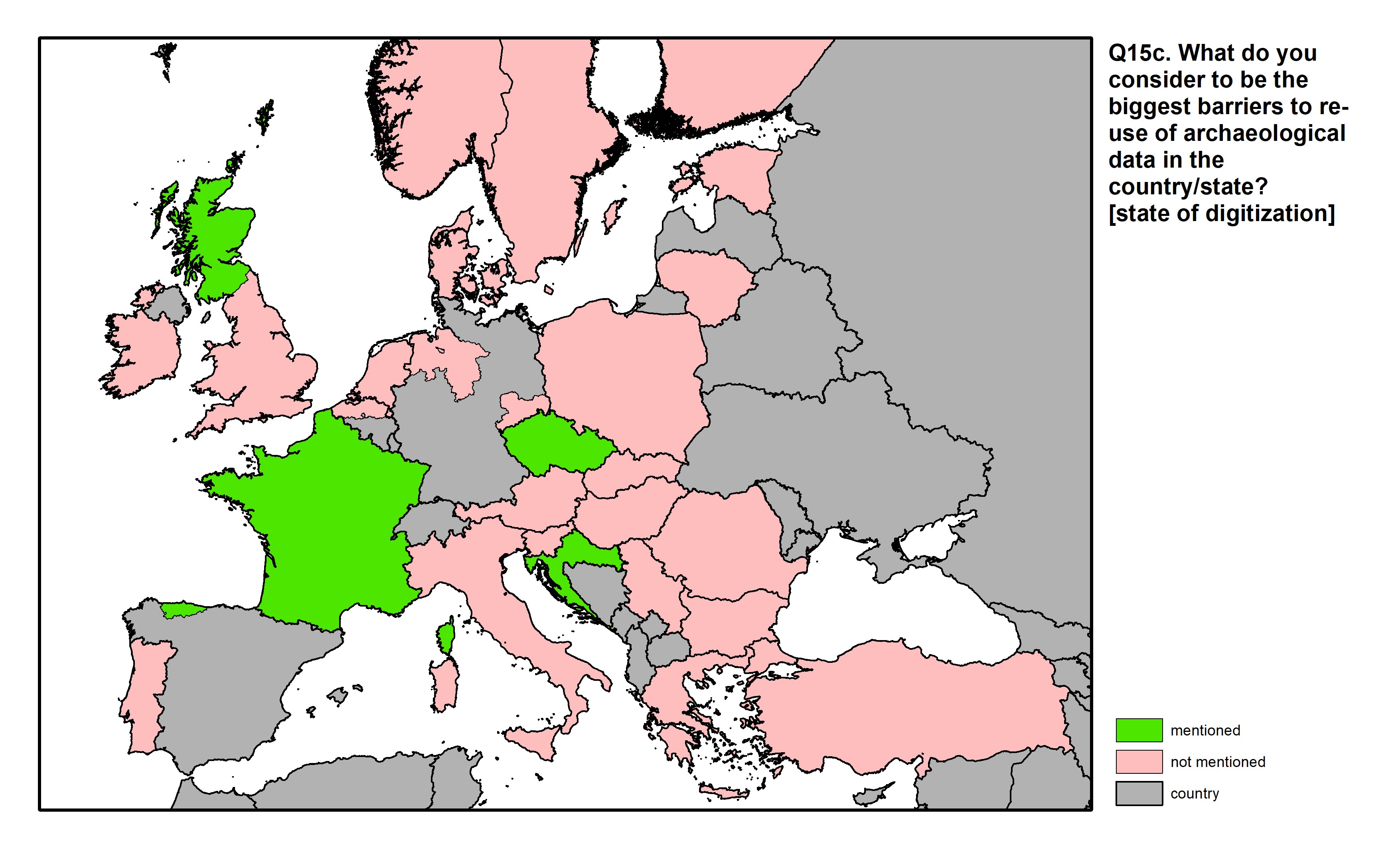 Figure 51: a map of Europe showing countries and regions in colour based on response rates to the survey question.