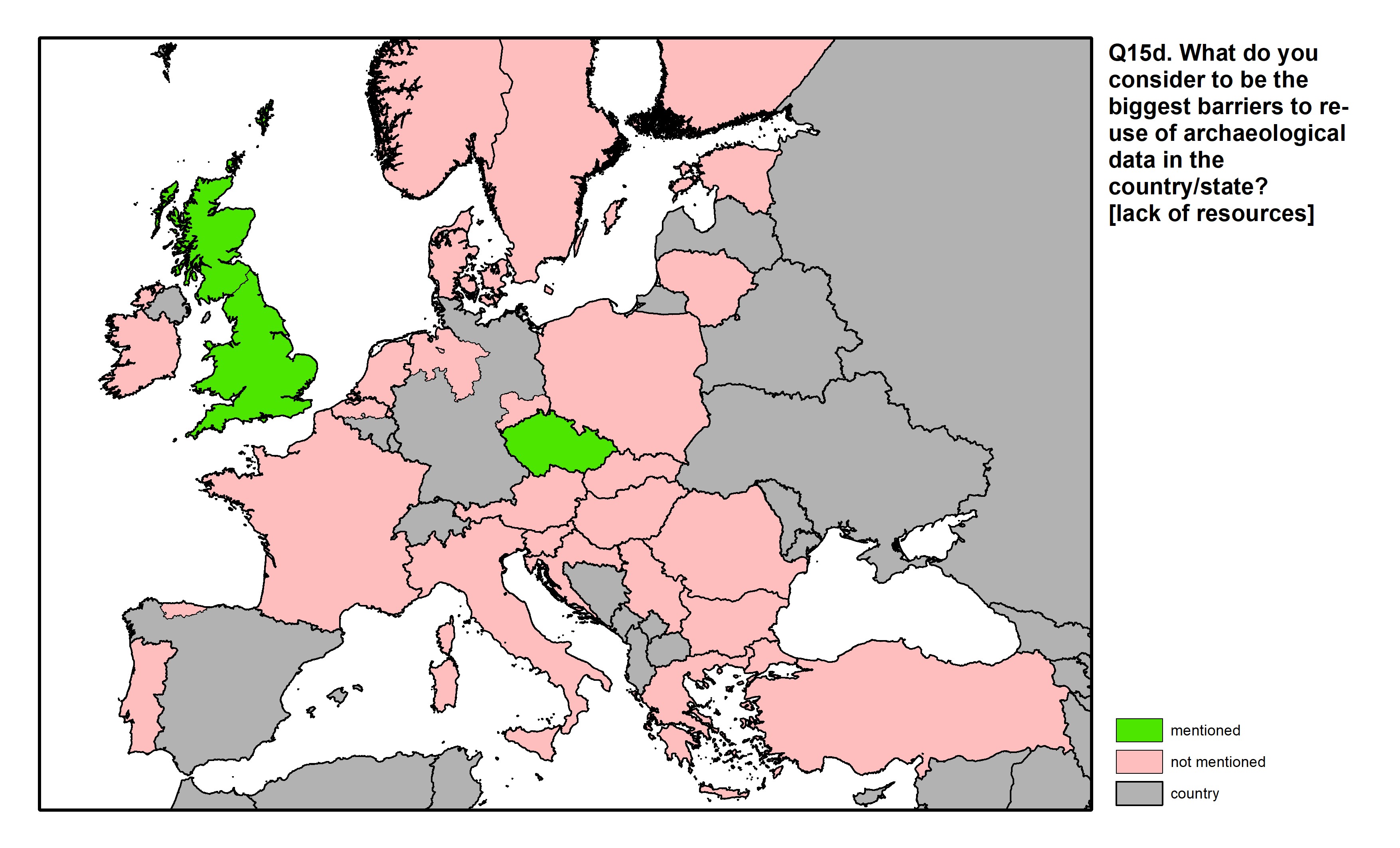 Figure 52: a map of Europe showing countries and regions in colour based on response rates to the survey question.
