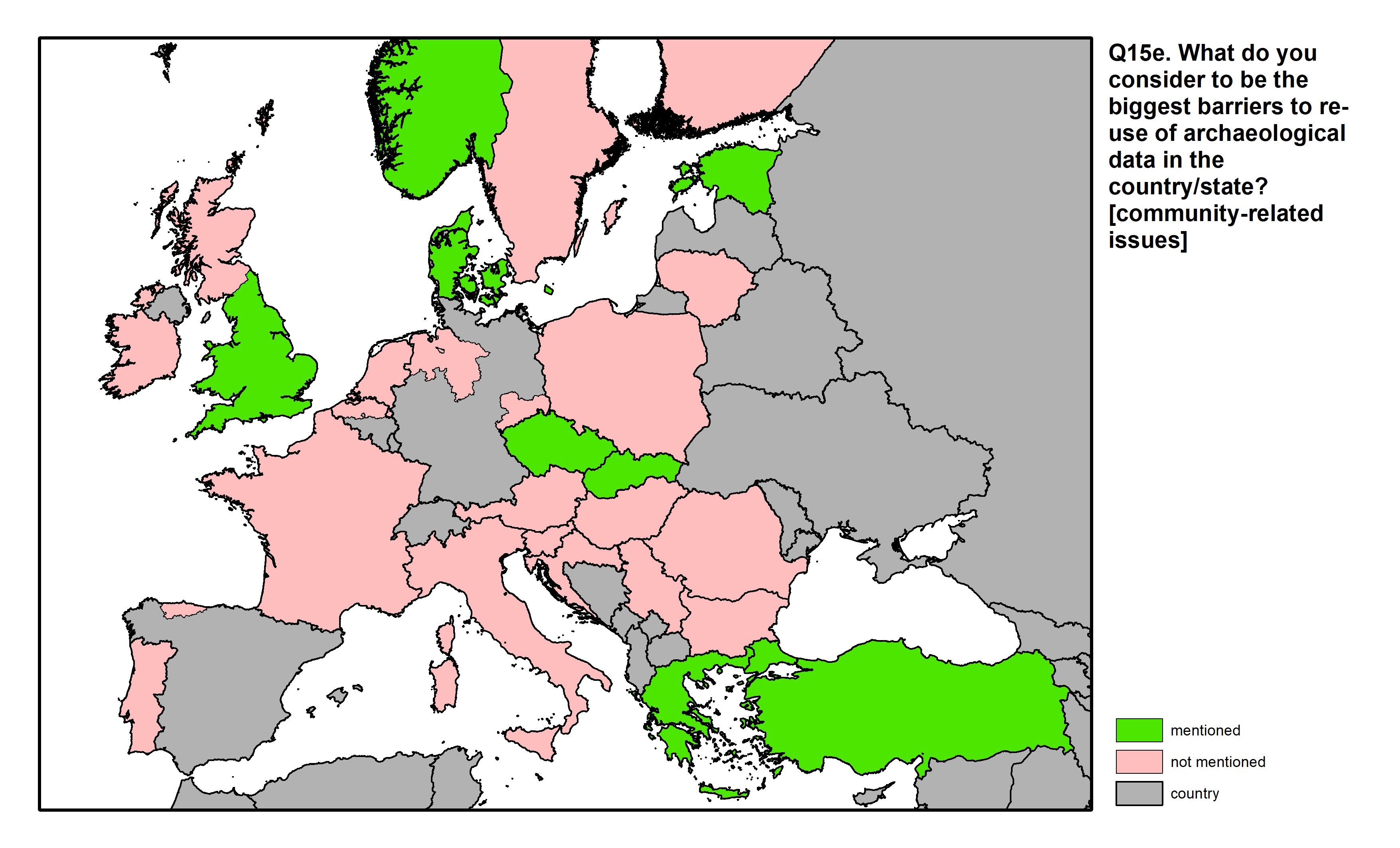 Figure 53: a map of Europe showing countries and regions in colour based on response rates to the survey question.