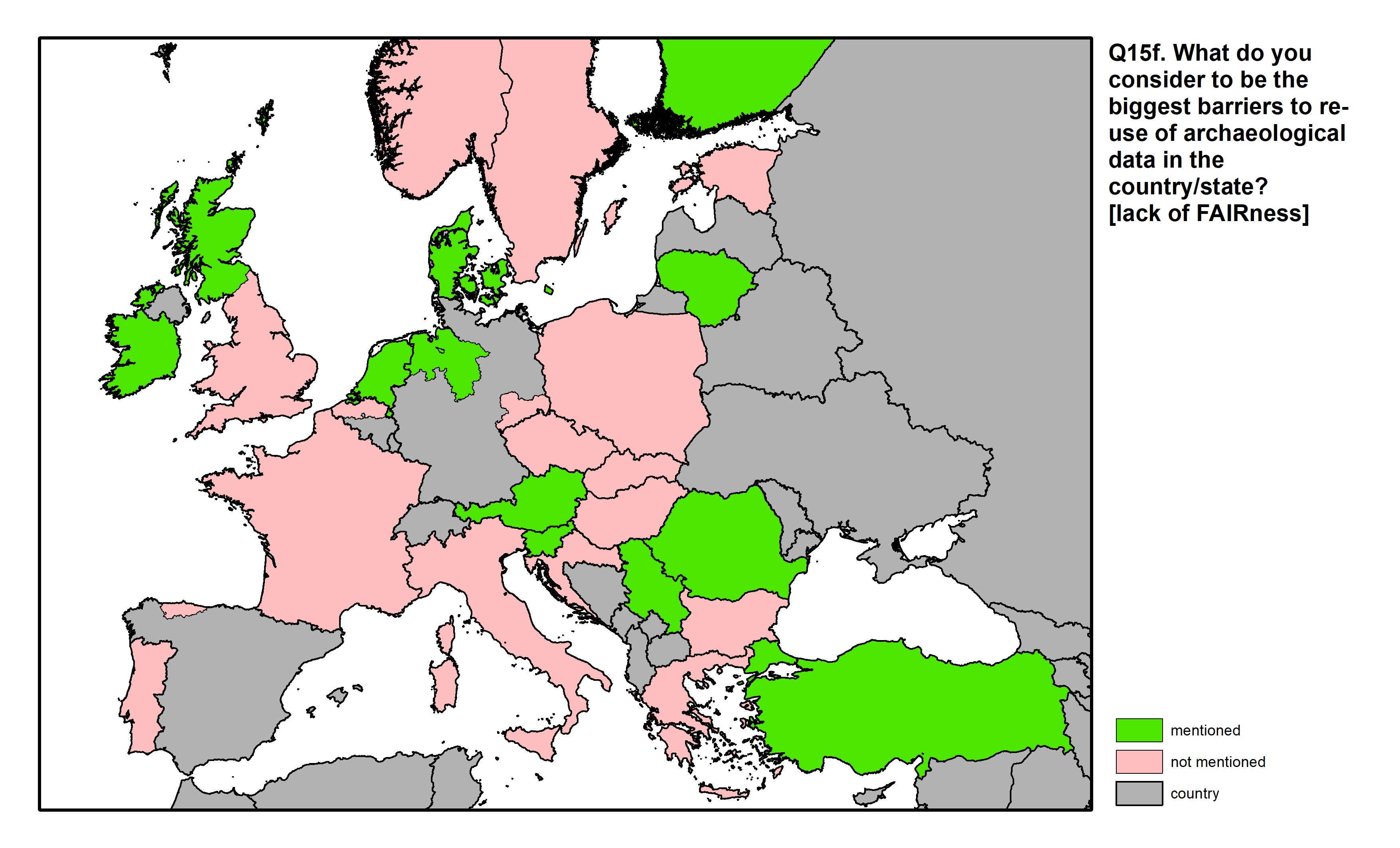Figure 54: a map of Europe showing countries and regions in colour based on response rates to the survey question.