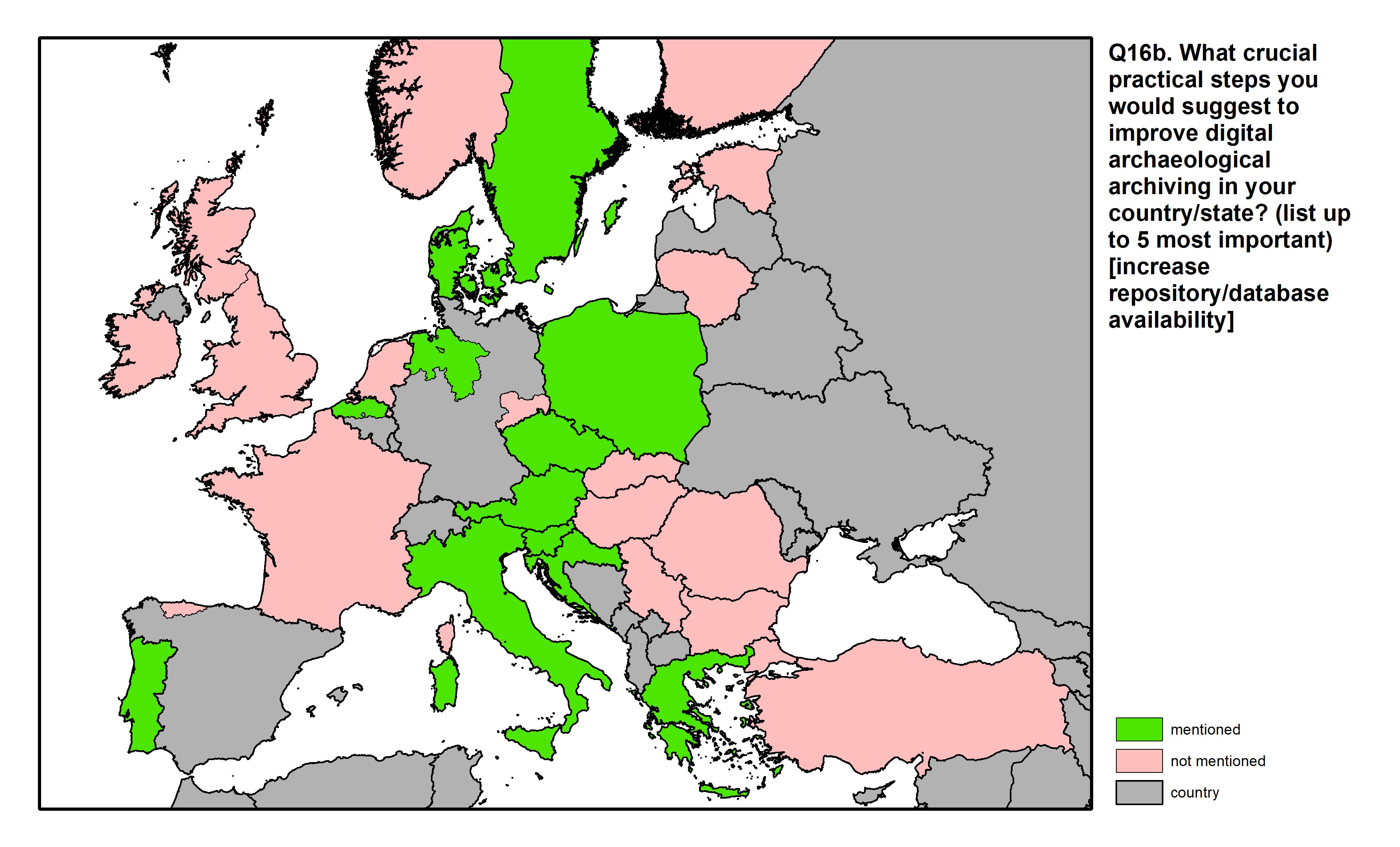 Figure 57: a map of Europe showing countries and regions in colour based on response rates to the survey question.