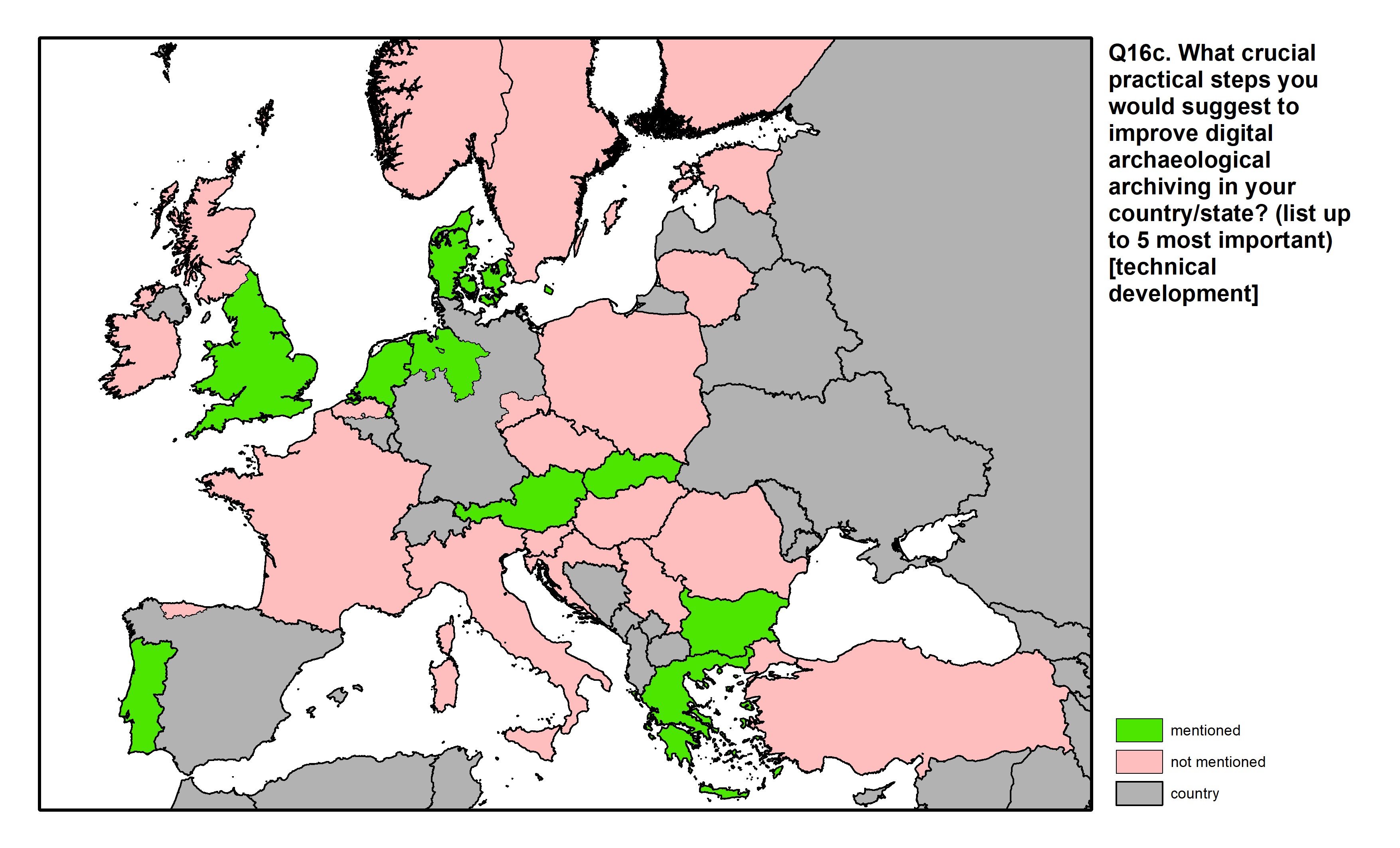 Figure 58: a map of Europe showing countries and regions in colour based on response rates to the survey question.