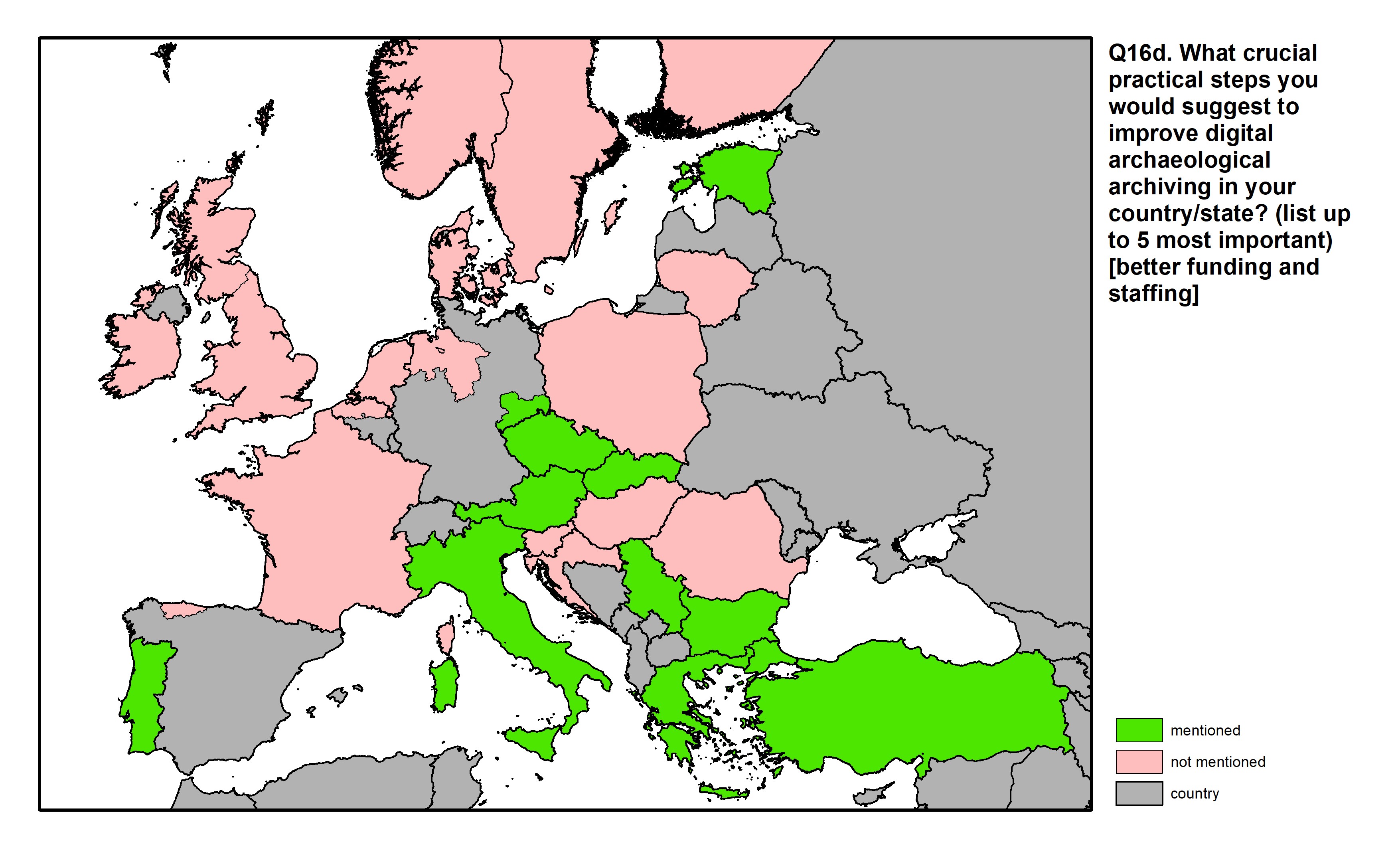 Figure 59: a map of Europe showing countries and regions in colour based on response rates to the survey question.