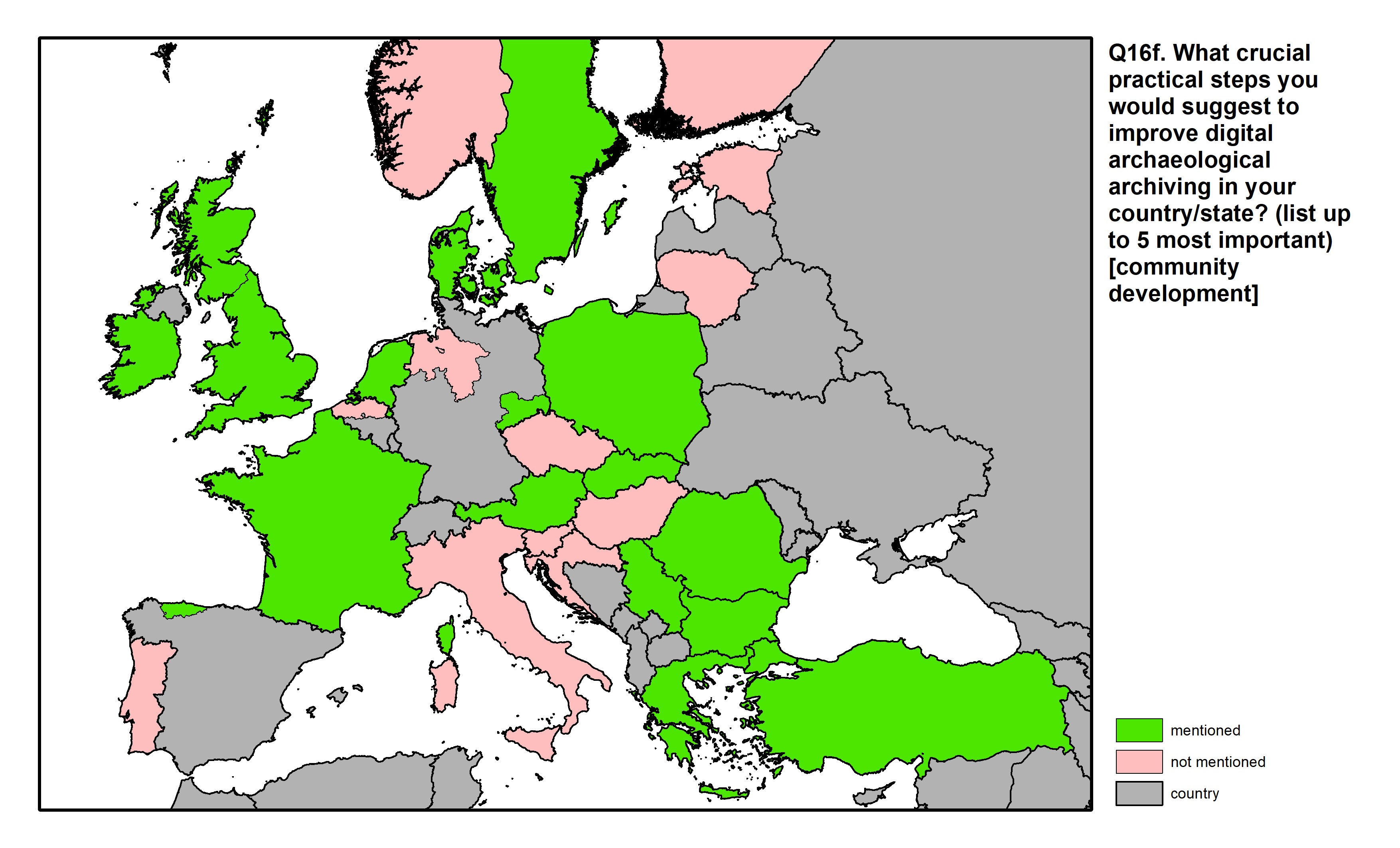 Figure 61: a map of Europe showing countries and regions in colour based on response rates to the survey question.