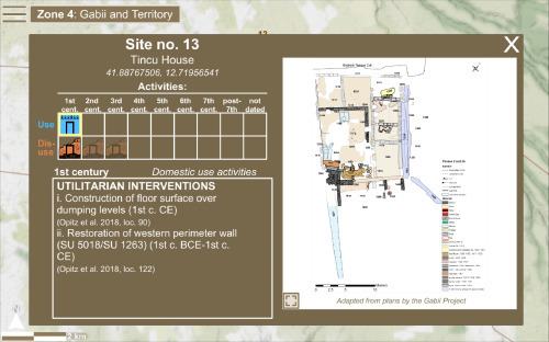 Screenshot of the catalogue entry for Tincu House (Gabii) in the Unity interactive map