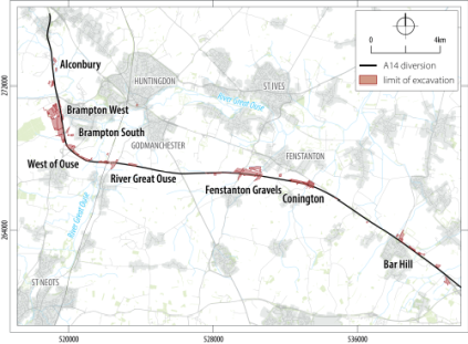 Map of project area indicating main areas of excavation