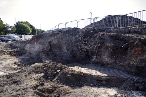 excavated wall and cobblestones