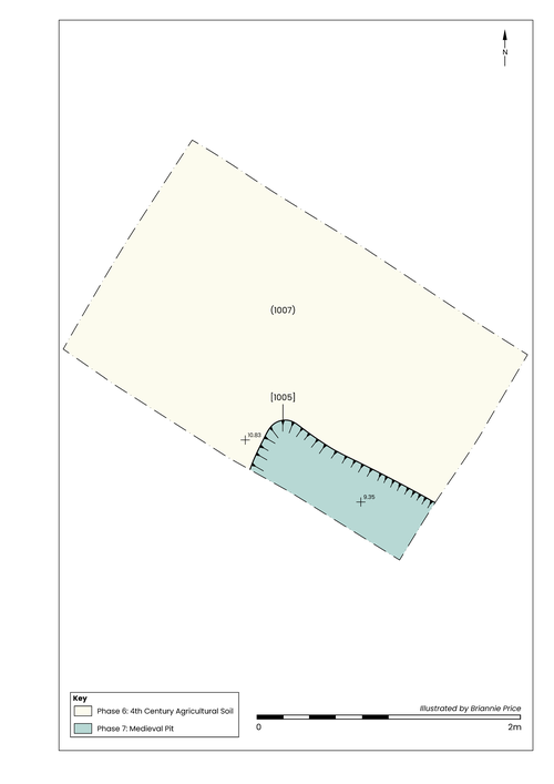 Trench 1, Phase 6 agricultural soil and Phase 7 pit