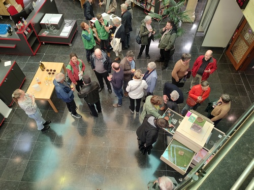 The display case in Zele's public library, used for school visits and lectures during Archaeology Days.